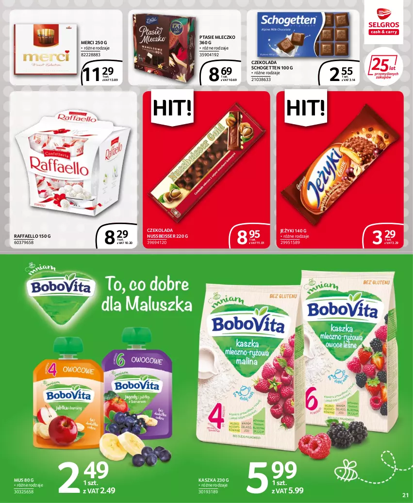 Gazetka promocyjna Selgros - Extra Oferta - ważna 30.06 do 13.07.2022 - strona 21 - produkty: Czekolada, Fa, Jeżyki, Merci, Mleczko, Mus, Ptasie mleczko, Raffaello, Schogetten, Ser