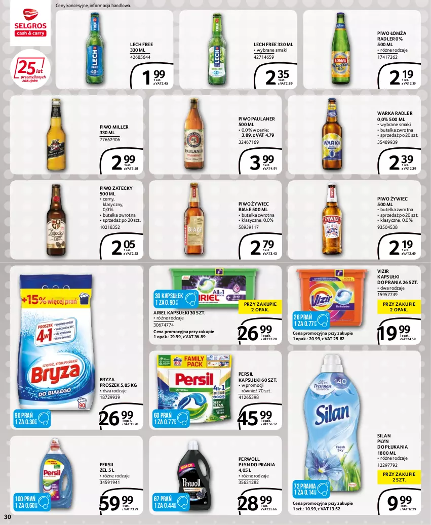 Gazetka promocyjna Selgros - Extra Oferta - ważna 30.06 do 13.07.2022 - strona 30 - produkty: Ariel, Bryza, Kapsułki do prania, Persil, Perwoll, Piwo, Płyn do płukania, Płyn do prania, Radler, Silan, Vizir, Warka