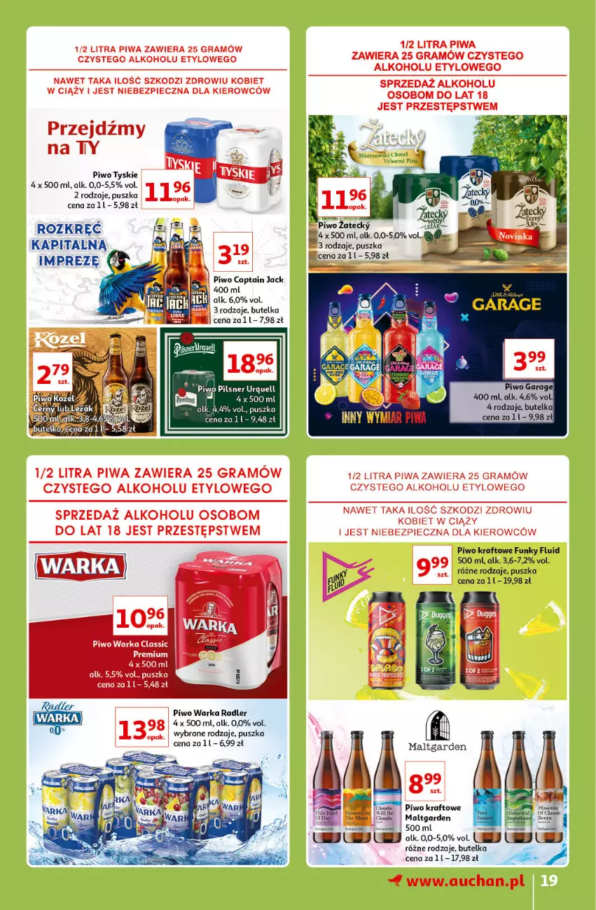 Gazetka promocyjna Auchan - Znane lubiane Marki Hipermarkety - ważna 31.03 do 06.04.2022 - strona 19 - produkty: Captain Jack, Pilsner Urquell, Piwa, Piwo, Radler, Tyskie, Warka