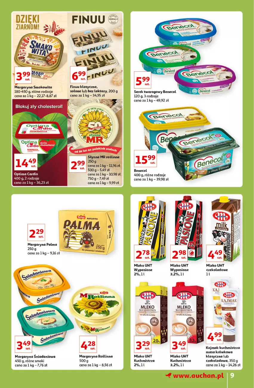 Gazetka promocyjna Auchan - Znane lubiane Marki Hipermarkety - ważna 31.03 do 06.04.2022 - strona 9 - produkty: Benecol, Danio, Finuu, Margaryna, Masa krówkowa, Mleko, Optima, Optima Cardio, Palma, Ser, Serek, Serek twarogowy, Smakowita