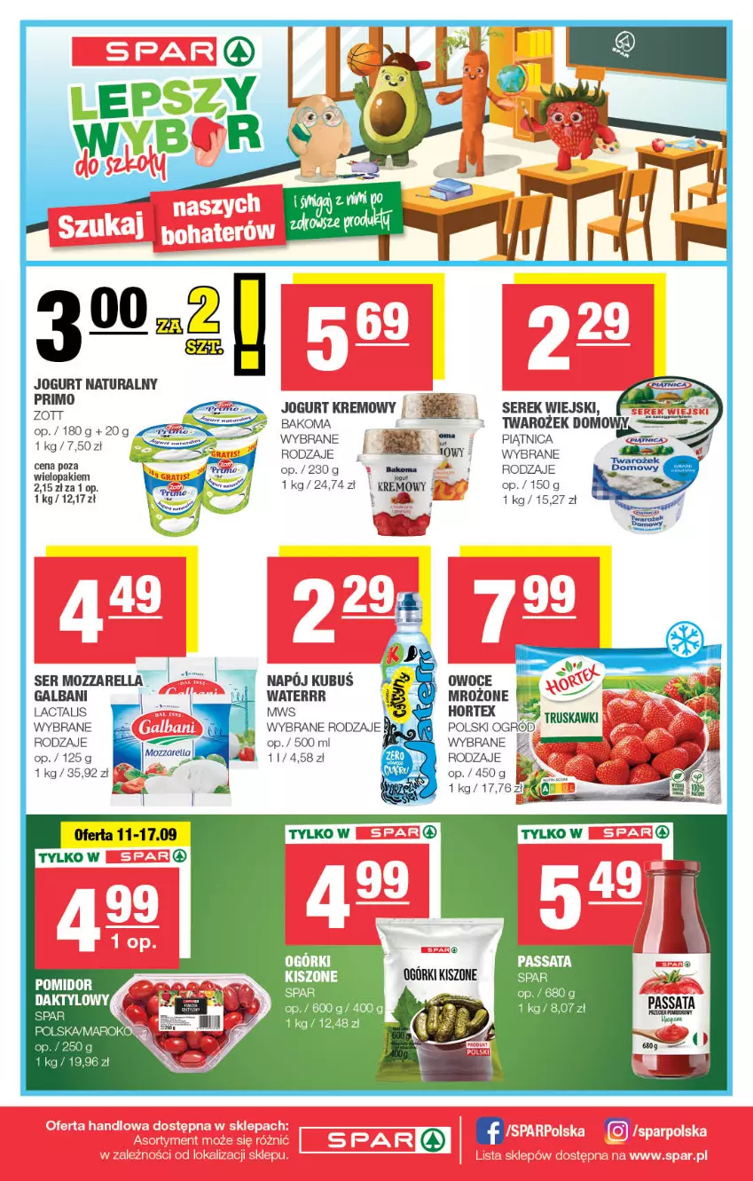 Gazetka promocyjna Spar - Spar - ważna 08.09 do 18.09.2024 - strona 8 - produkty: Bakoma, Galbani, Hortex, Jogurt, Jogurt naturalny, Kubuś, Napój, Ogród, Piątnica, Ser, Serek, Truskawki