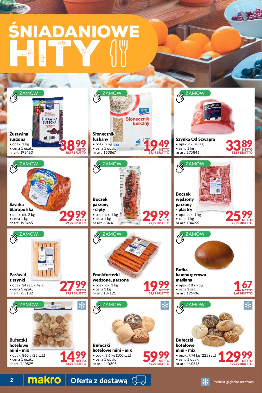 Gazetka promocyjna Makro - [Oferta promocyjna] Dostawa - ważna 31.05 do 27.06.2022 - strona 2 - produkty: Boczek, Bułeczki, Bułka, Bułka hamburger, Burger, Frankfurterki, Gra, Hamburger, LANA, Parówki, Parówki z szynki, Szynka