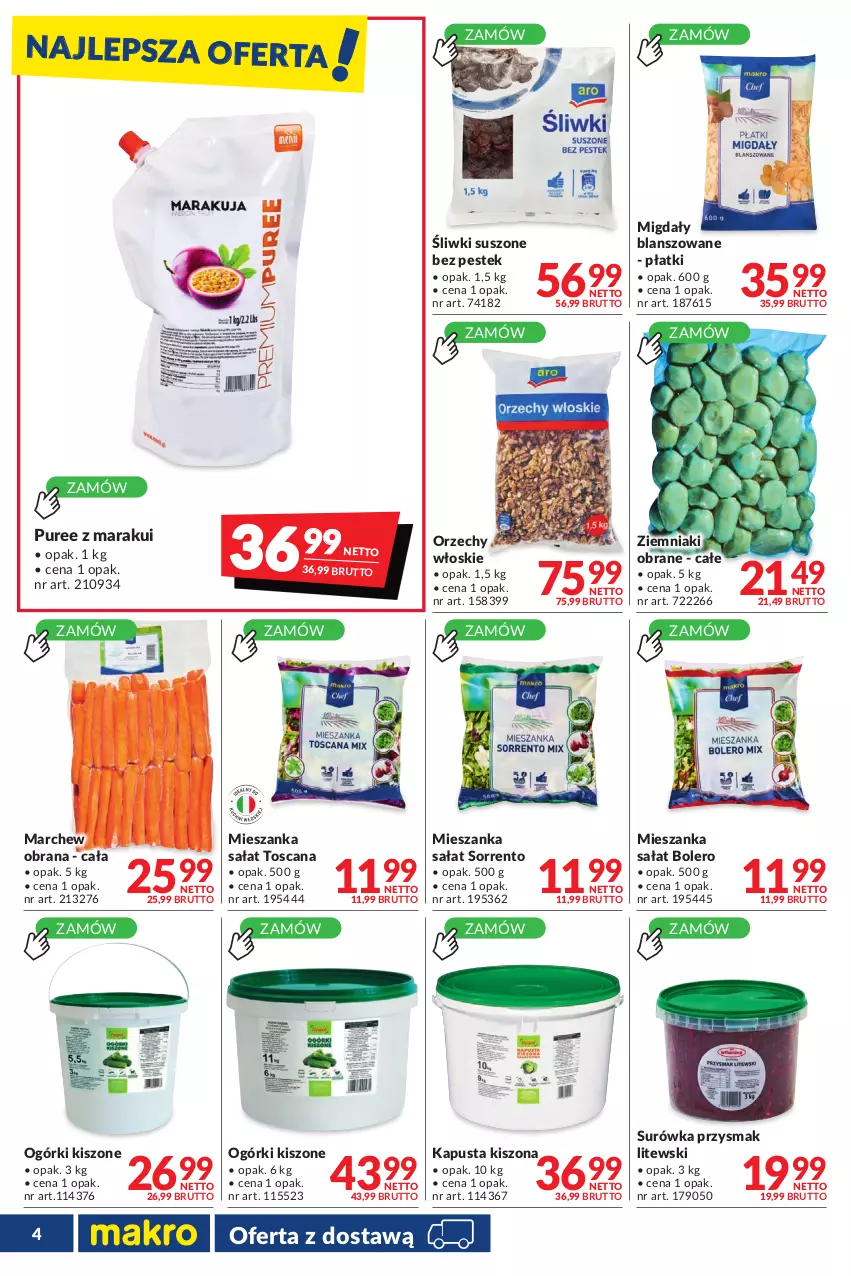 Gazetka promocyjna Makro - [Oferta promocyjna] Dostawa - ważna 31.05 do 27.06.2022 - strona 4 - produkty: Mieszanka sałat, Migdały, Orzechy włoskie, Pur, Sałat, Stek, Surówka, Ziemniaki