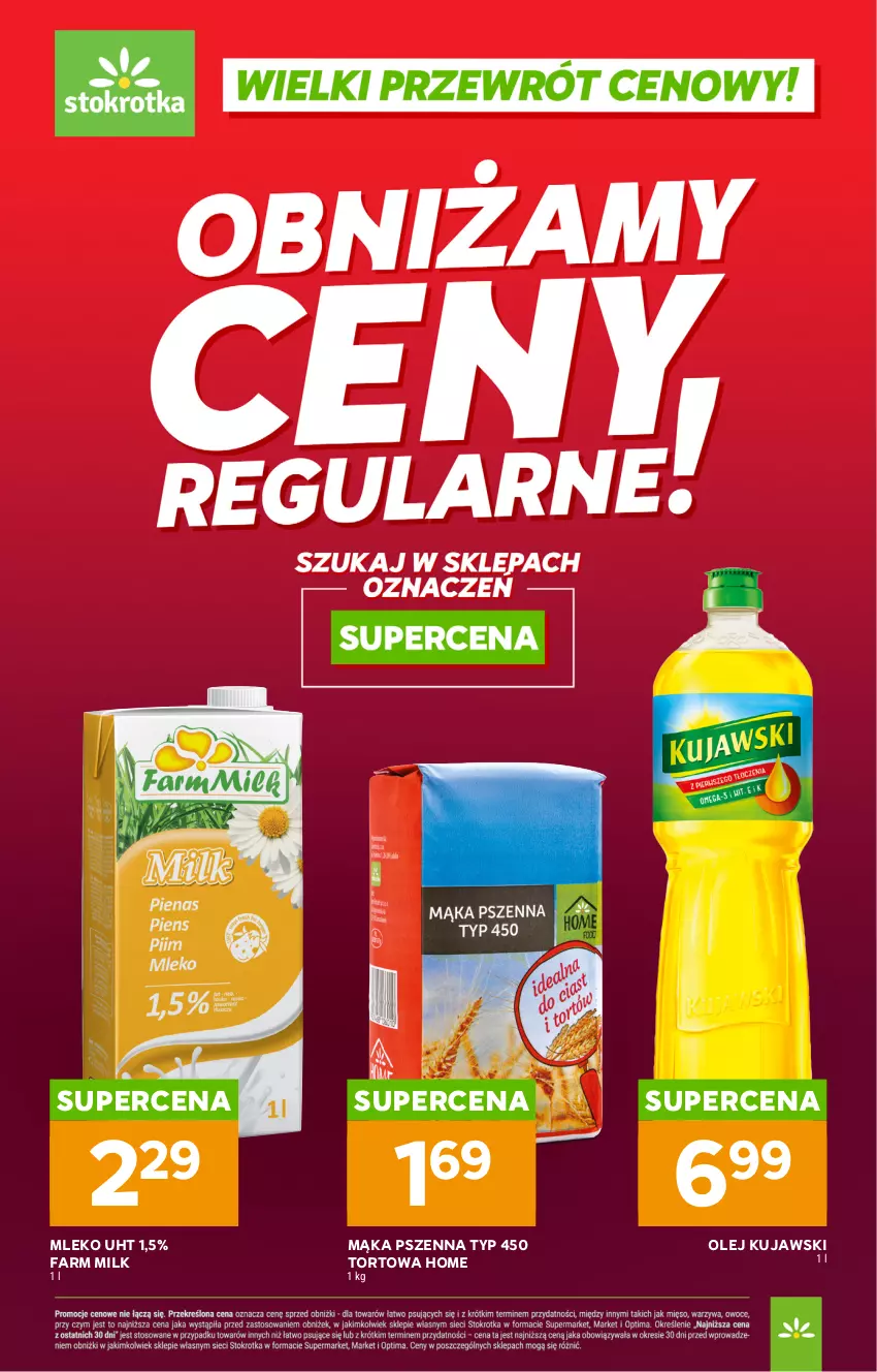Gazetka promocyjna Stokrotka - Wielki przewrót cenowy - ważna 10.04 do 30.04.2026 - strona 1 - produkty: Fa, Farm Milk, Kujawski, Mąka, Mąka pszenna, Mleko, Olej