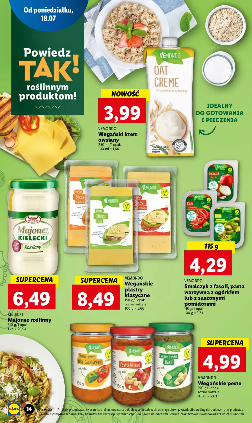 Gazetka promocyjna Lidl - GAZETKA - ważna 18.07 do 20.07.2022 - strona 14 - produkty: Fa, Majonez, Pasta warzywna, Pesto, Piec