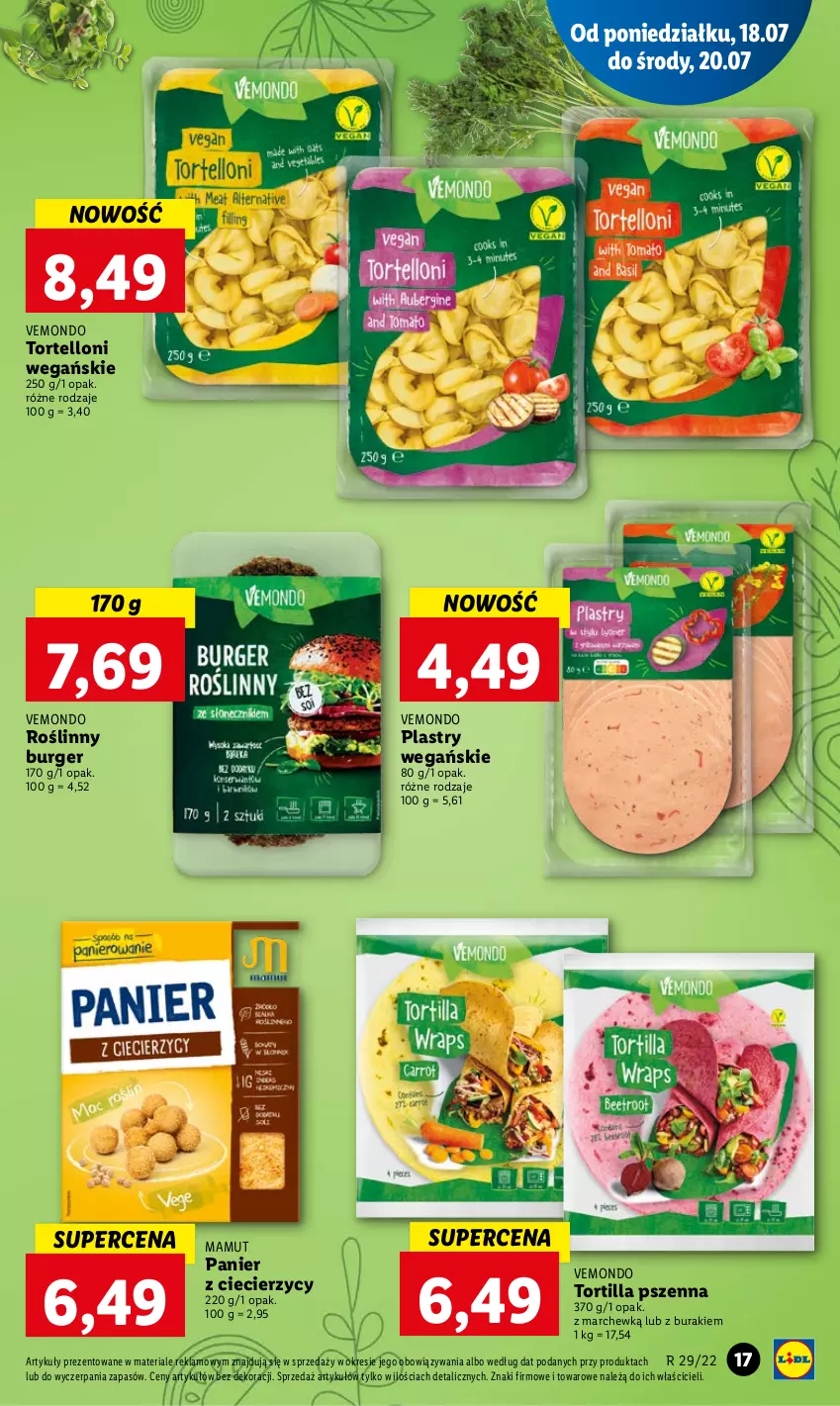 Gazetka promocyjna Lidl - GAZETKA - ważna 18.07 do 20.07.2022 - strona 17 - produkty: Buraki, Burger, Roślinny burger, Tortelloni, Tortilla