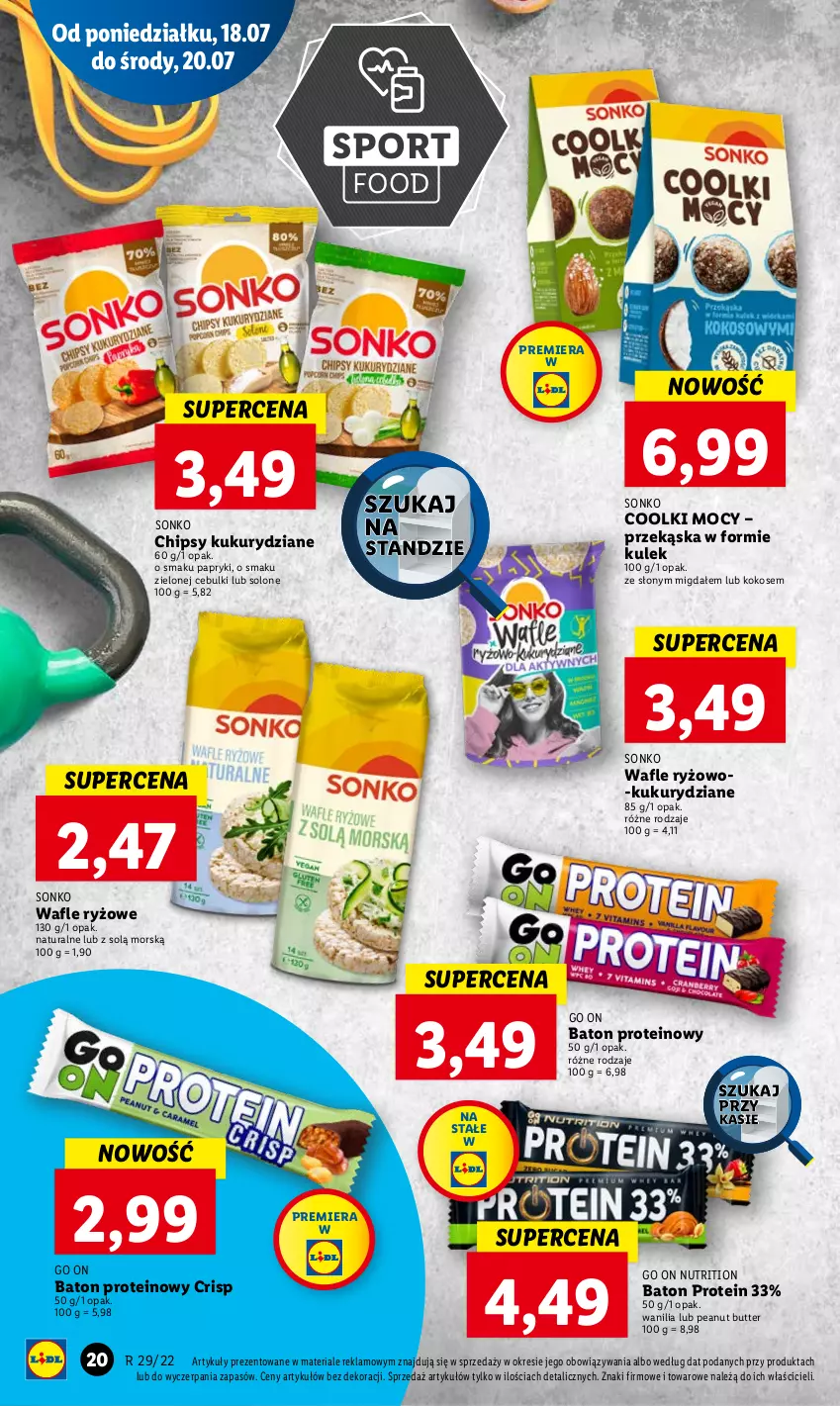 Gazetka promocyjna Lidl - GAZETKA - ważna 18.07 do 20.07.2022 - strona 20 - produkty: Baton, Chipsy, Kokos, Por, Ryż, Sonko, Sport