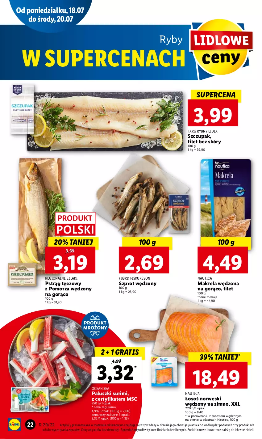 Gazetka promocyjna Lidl - GAZETKA - ważna 18.07 do 20.07.2022 - strona 22 - produkty: Gra, Por, Pstrąg, Pstrąg tęczowy, Sos, Surimi, Szprot, Zupa