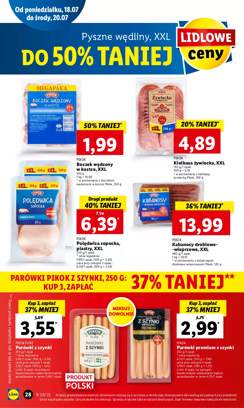 Gazetka promocyjna Lidl - GAZETKA - ważna 18.07 do 20.07.2022 - strona 28 - produkty: Boczek, Kabanos, Kiełbasa, Olej, Parówki, Parówki z szynki, PIKOK, Polędwica, Por, Pur