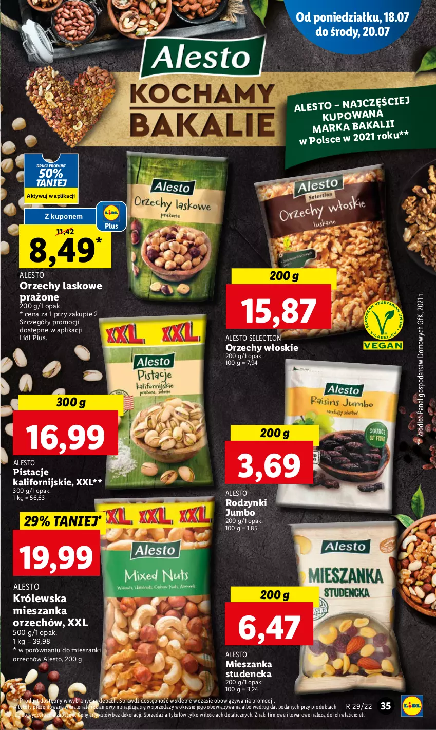 Gazetka promocyjna Lidl - GAZETKA - ważna 18.07 do 20.07.2022 - strona 35 - produkty: Mieszanka studencka, Orzechy włoskie, Pistacje, Por, Rodzynki