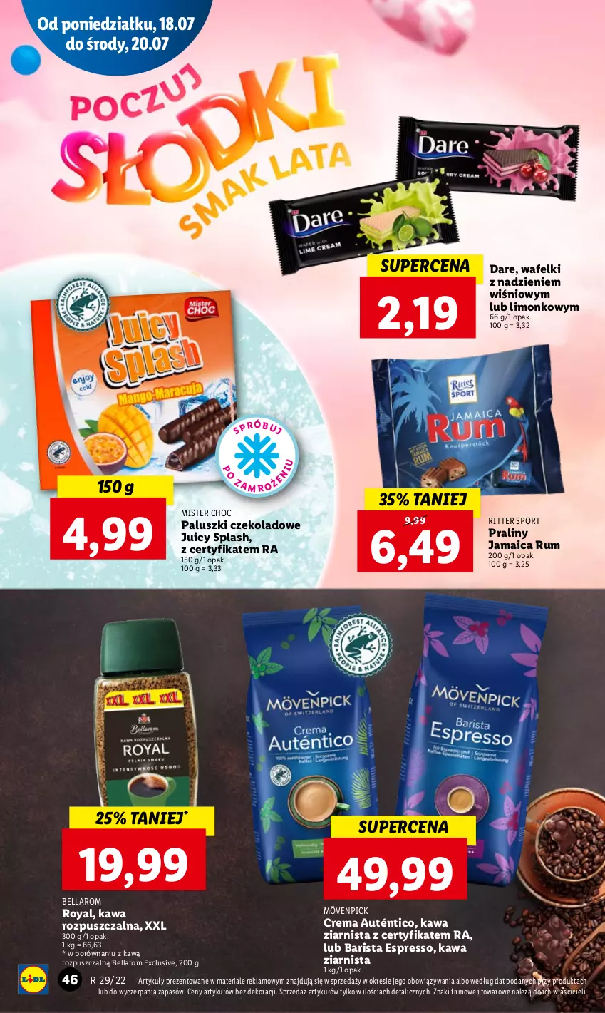 Gazetka promocyjna Lidl - GAZETKA - ważna 18.07 do 20.07.2022 - strona 46 - produkty: Bell, Bella, Kawa, Kawa rozpuszczalna, Kawa ziarnista, Por, Praliny, Ritter Sport, Rum, Sport