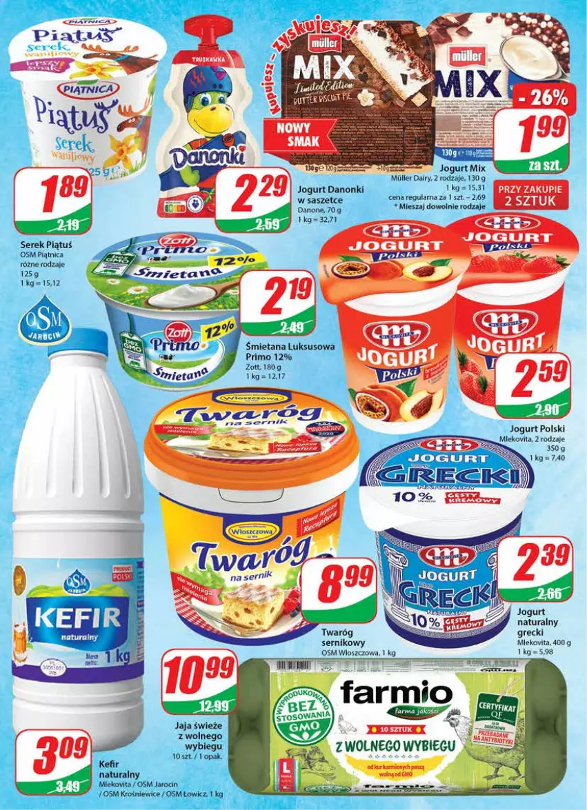 Gazetka promocyjna Dino - Gazetka - ważna 26.10 do 31.10.2022 - strona 14 - produkty: Danone, Danonki, Jaja, Jogurt, Mleko, Mlekovita, Piątnica, Ser, Serek, Tran, Zott