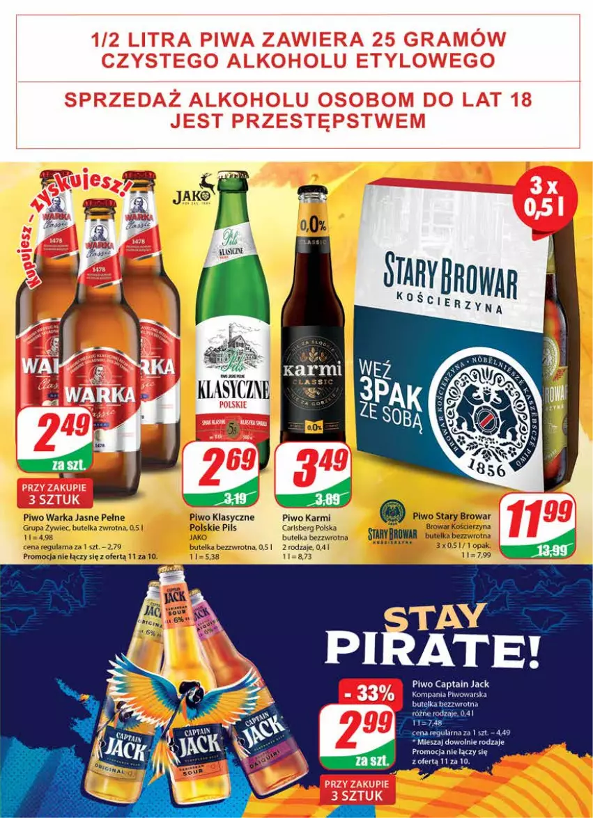 Gazetka promocyjna Dino - Gazetka - ważna 26.10 do 31.10.2022 - strona 19 - produkty: Captain Jack, Carlsberg, Karmi, Piwo, Warka