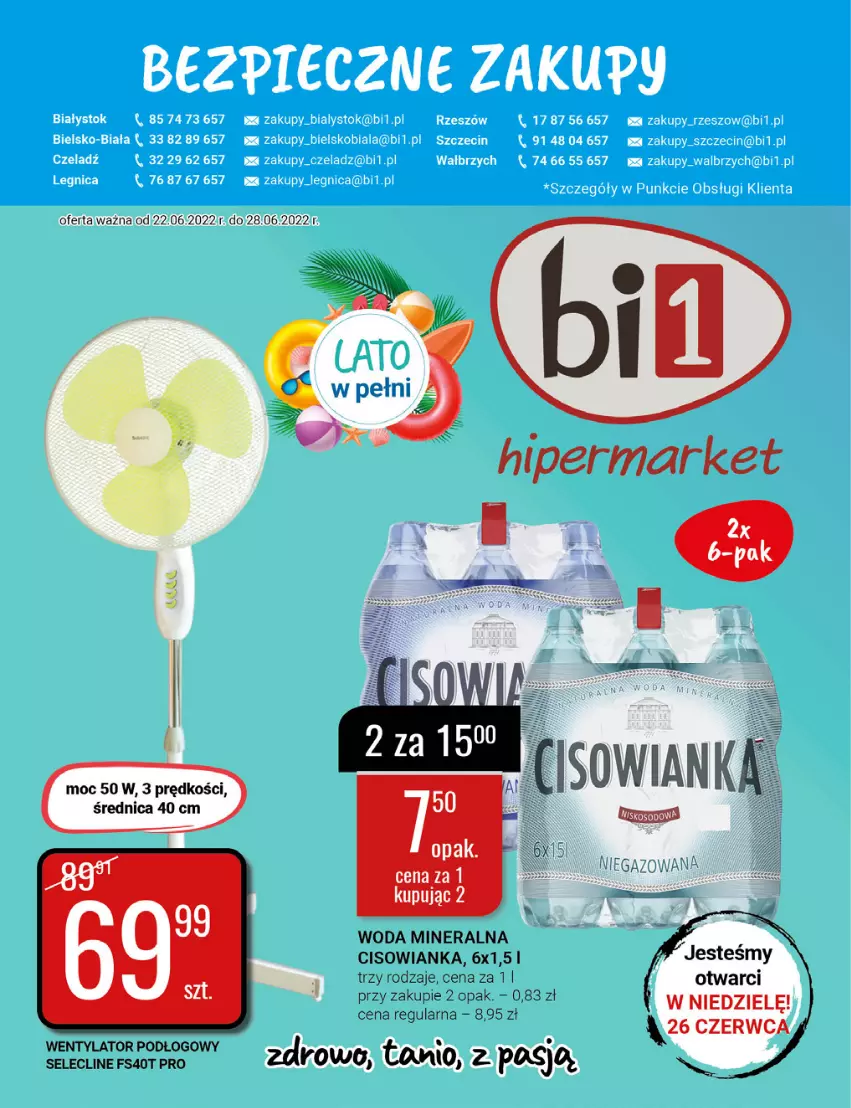 Gazetka promocyjna Bi1 - Lato w pełni - ważna 22.06 do 28.06.2022 - strona 1 - produkty: Cisowianka, Woda, Woda mineralna