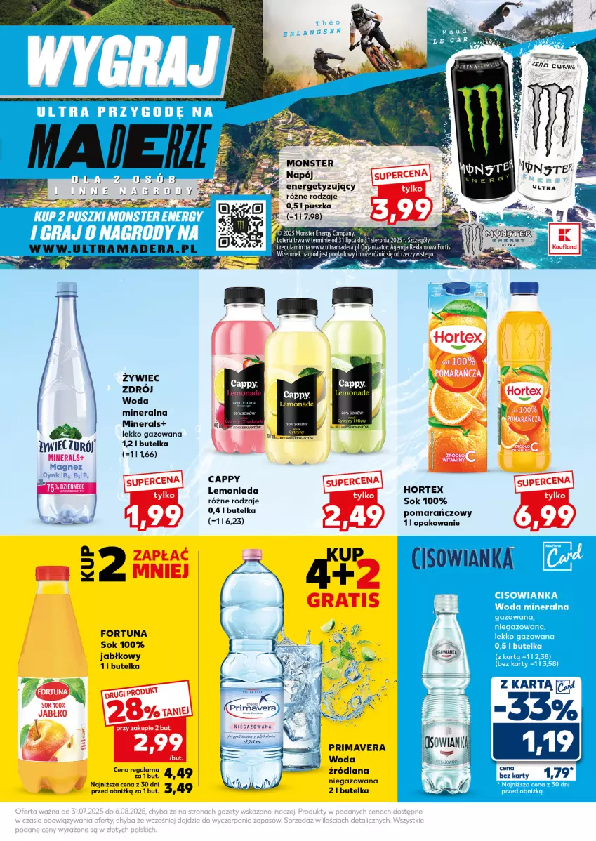 Gazetka promocyjna Kaufland - Mocny Start - ważna 04.08 do 06.08.2025 - strona 19 - produkty: Cappy, Cynk, Fortuna, Hortex, LANA, Lemoniada, Magnez, Napój, Prima, Primavera, Sok, Woda
