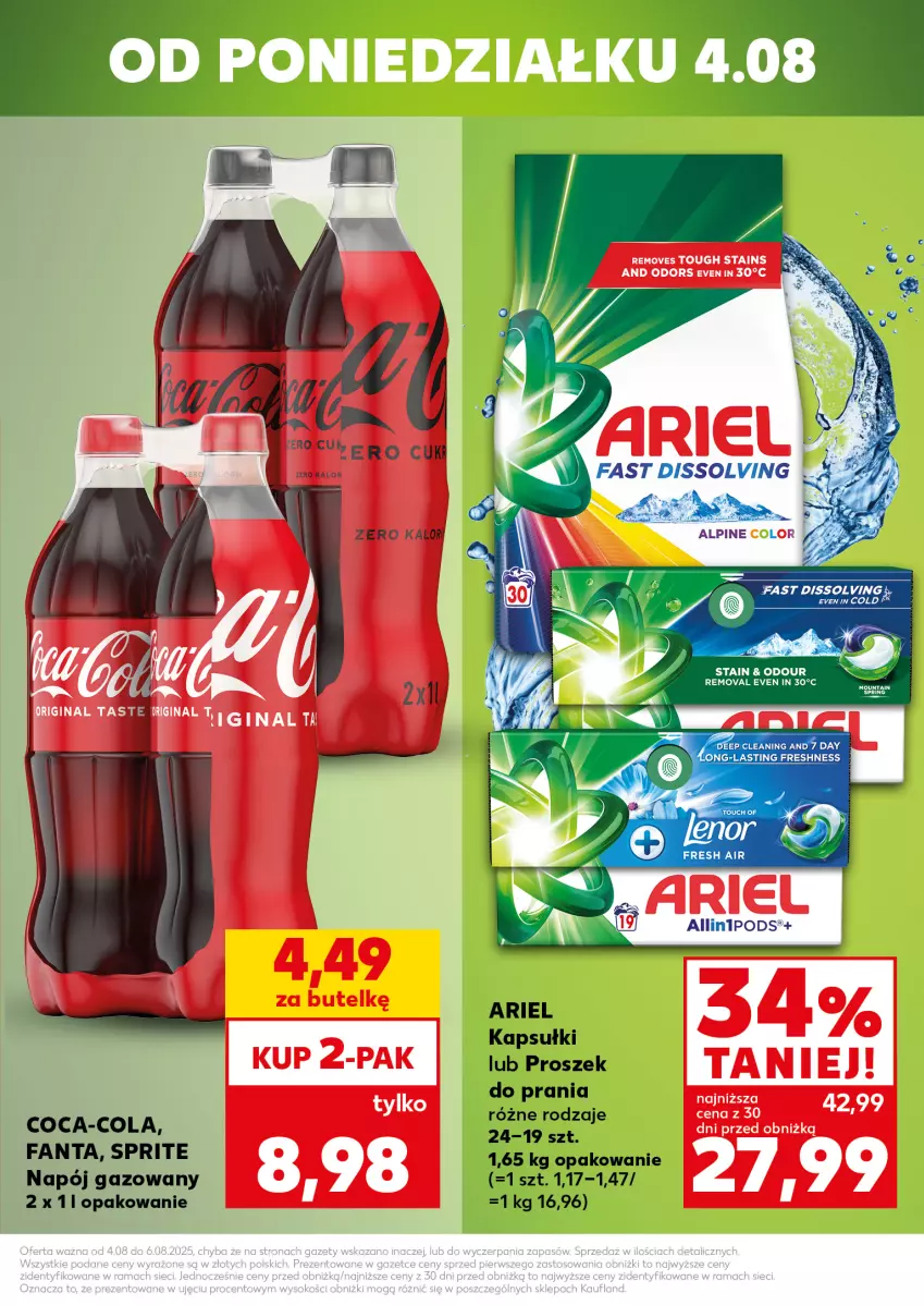 Gazetka promocyjna Kaufland - Mocny Start - ważna 04.08 do 06.08.2025 - strona 3 - produkty: Ariel, Coca-Cola, Fa, Fanta, Napój, Napój gazowany, Proszek do prania, Sprite