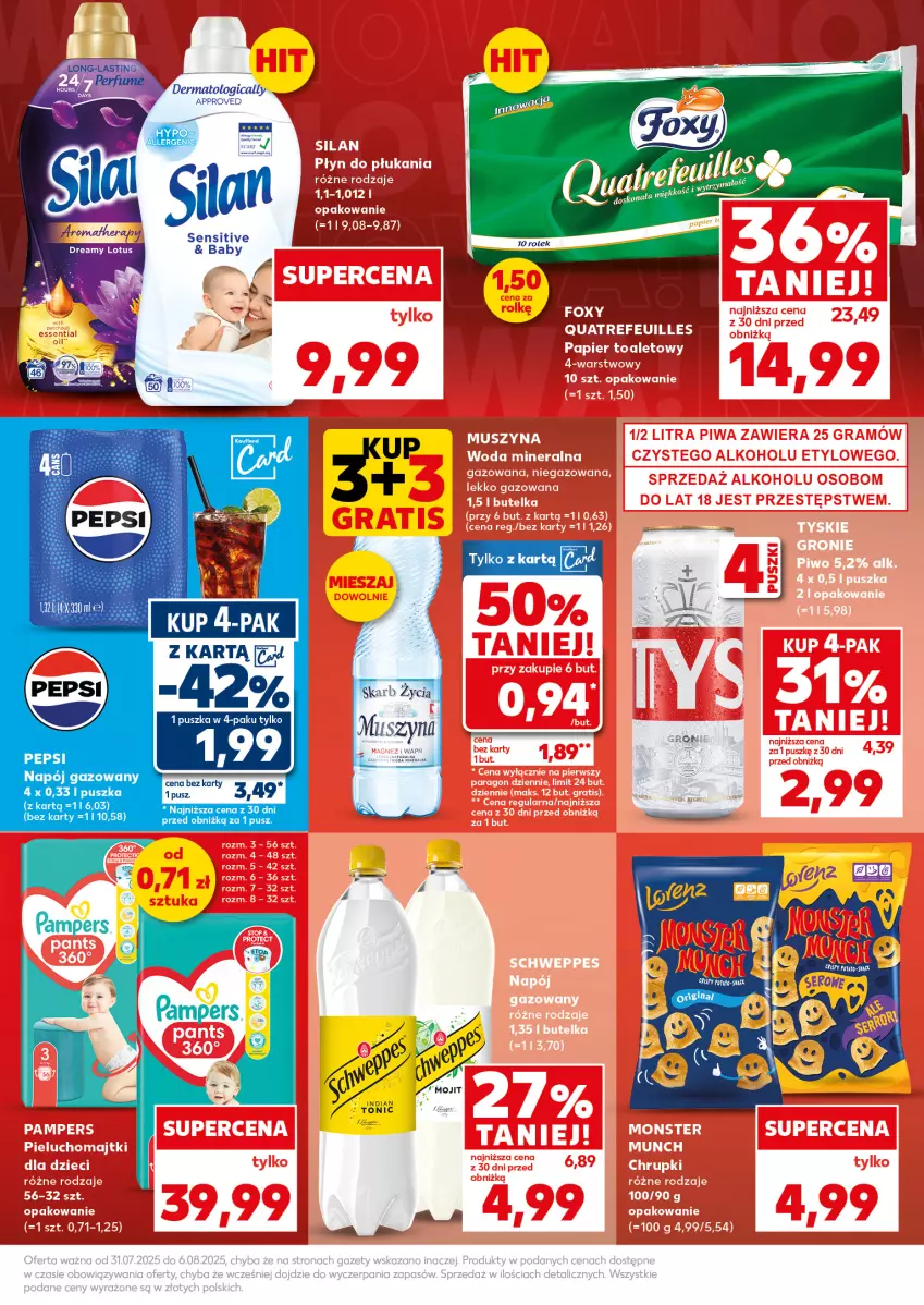 Gazetka promocyjna Kaufland - Mocny Start - ważna 04.08 do 06.08.2025 - strona 7 - produkty: Mus, Napój, Napój gazowany, Pampers, Pepsi, Perfum, Silan, Szyna