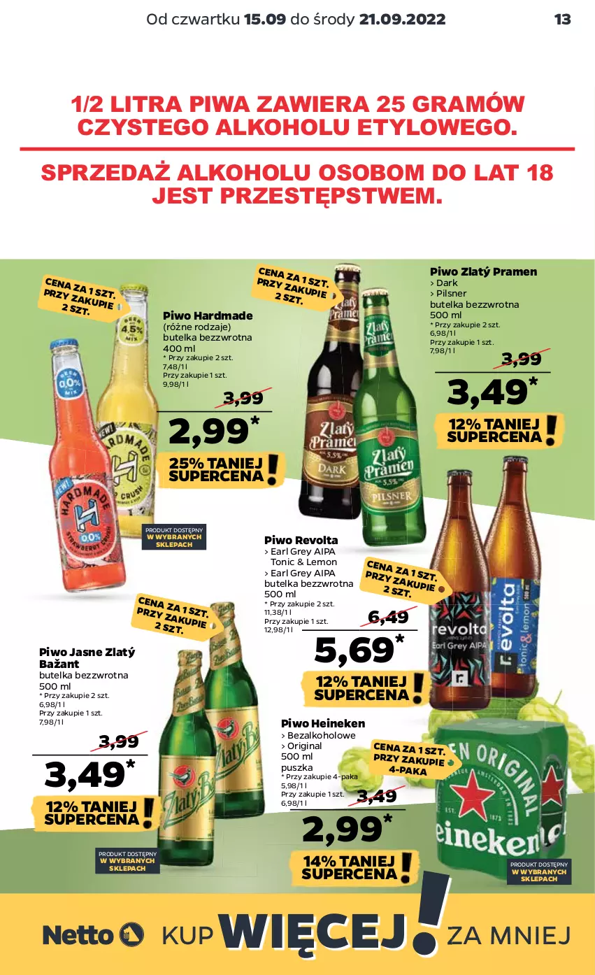 Gazetka promocyjna Netto - Artykuły spożywcze - ważna 15.09 do 21.09.2022 - strona 13 - produkty: Earl Grey, Gin, Gra, Heineken, Piwa, Piwo, Piwo jasne