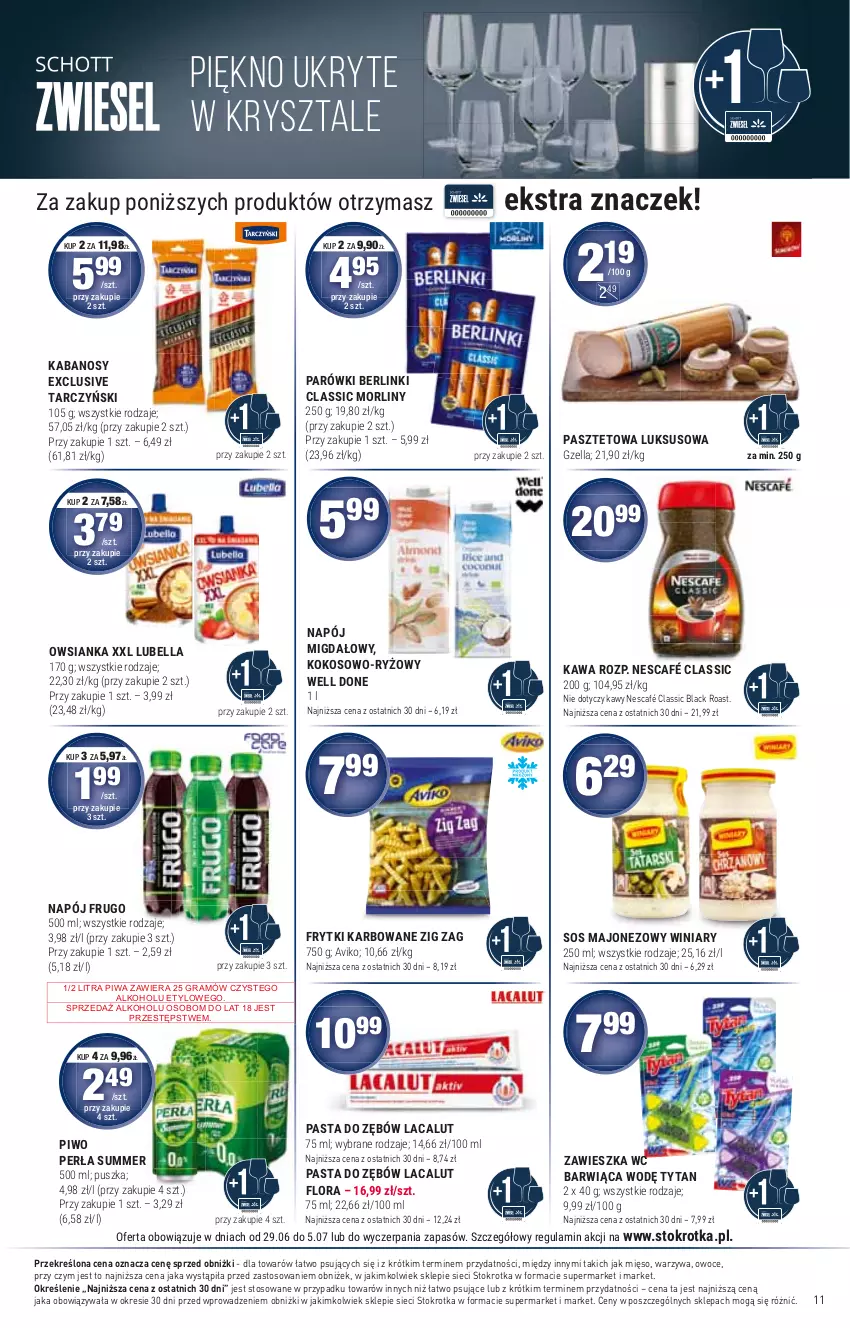 Gazetka promocyjna Stokrotka - Supermarket - ważna 29.06 do 05.07.2023 - strona 12 - produkty: Bell, Bella, Berlinki, Flora, Frytki, Gra, Kabanos, Kawa, Lack, Lubella, Majonez, Mięso, Morliny, Napój, Nescafé, Owoce, Owsianka, Parówki, Pasztet, Piwa, Piwo, Sos, Warzywa, Winiary