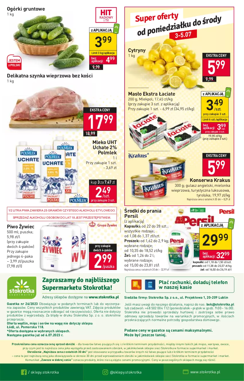 Gazetka promocyjna Stokrotka - Supermarket - ważna 29.06 do 05.07.2023 - strona 17 - produkty: Cytryny, Gra, Grunt, Krakus, Masło, Mięso, Mleko, O nas, Owoce, Persil, Piwa, Piwo, POLMLEK, Ser, Szynka, Szynka wieprzowa, Telefon, Wagi, Warzywa