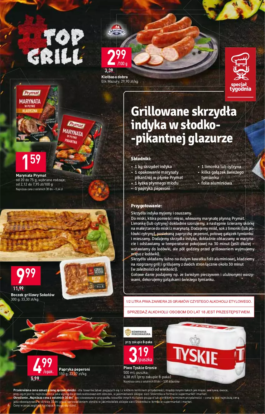 Gazetka promocyjna Stokrotka - Supermarket - ważna 29.06 do 05.07.2023 - strona 6 - produkty: Boczek, Gra, Grill, Kiełbasa, Mięso, Owoce, Papryka, Piwa, Piwo, Prymat, Sok, Sokołów, Sos, Tyskie, Warzywa