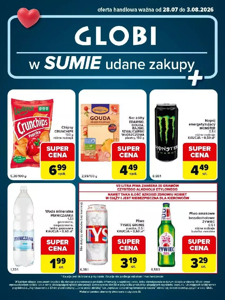 Gazetka promocyjna Carrefour - Gazetka Globi w SUMIE udane zakupy - ważna 28.07 do 03.08.2026 - strona 1 - produkty: Cars, Edam, Fa, Gouda, Gra, Piec, Piwa, Piwo, Ser, Tyskie, Woda, Woda mineralna