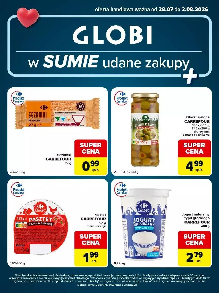 Gazetka promocyjna Carrefour - Gazetka Globi w SUMIE udane zakupy - ważna 28.07 do 03.08.2026 - strona 2 - produkty: Jogurt, Jogurt naturalny, Oliwki, Oliwki zielone, Pasztet