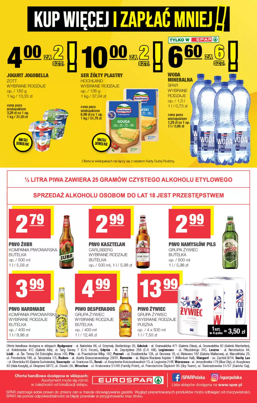 Gazetka promocyjna Spar - EuroSpar - ważna 13.07 do 23.07.2025 - strona 16 - produkty: Bell, Bella, Carlsberg, Desperados, Dzieci, Fa, Gra, Hochland, Jogobella, Jogurt, Kasztelan, Kosz, Namysłów, Oliwa, Piwo, Rum, Ser, Woda, Woda mineralna, Zott