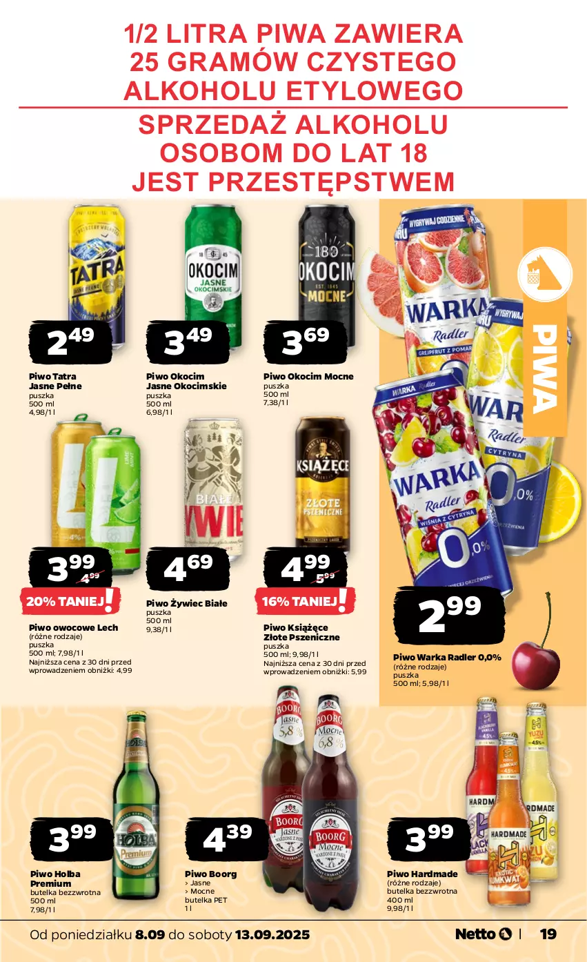 Gazetka promocyjna Netto - Od Poniedziałku - ważna 08.09 do 13.09.2025 - strona 19 - produkty: Gra, Koc, Książęce, Okocim, Piwa, Piwo, Radler, Tatra, Warka