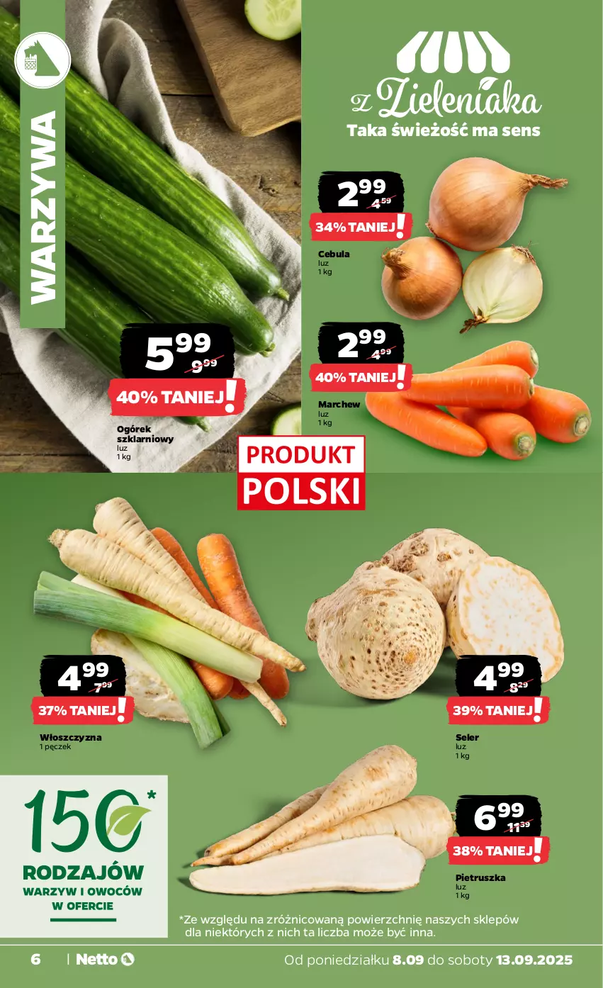 Gazetka promocyjna Netto - Od Poniedziałku - ważna 08.09 do 13.09.2025 - strona 6 - produkty: Cebula, Ogórek, Pietruszka, Warzywa