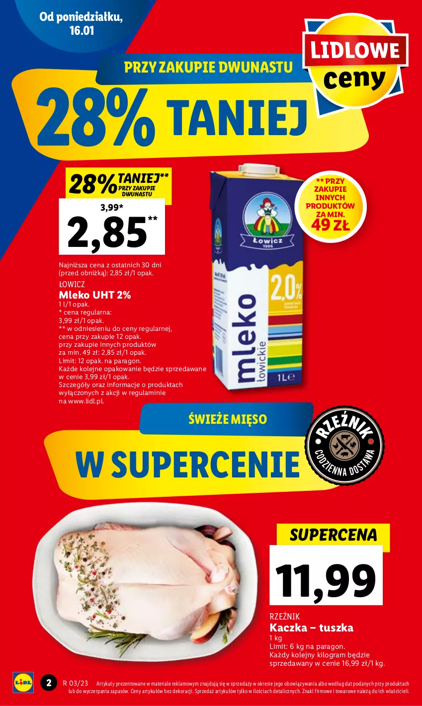 Gazetka promocyjna Lidl - GAZETKA - ważna 16.01 do 18.01.2023 - strona 2 - produkty: Gra, Kaczka, Mięso, Mleko, Olej, Tusz