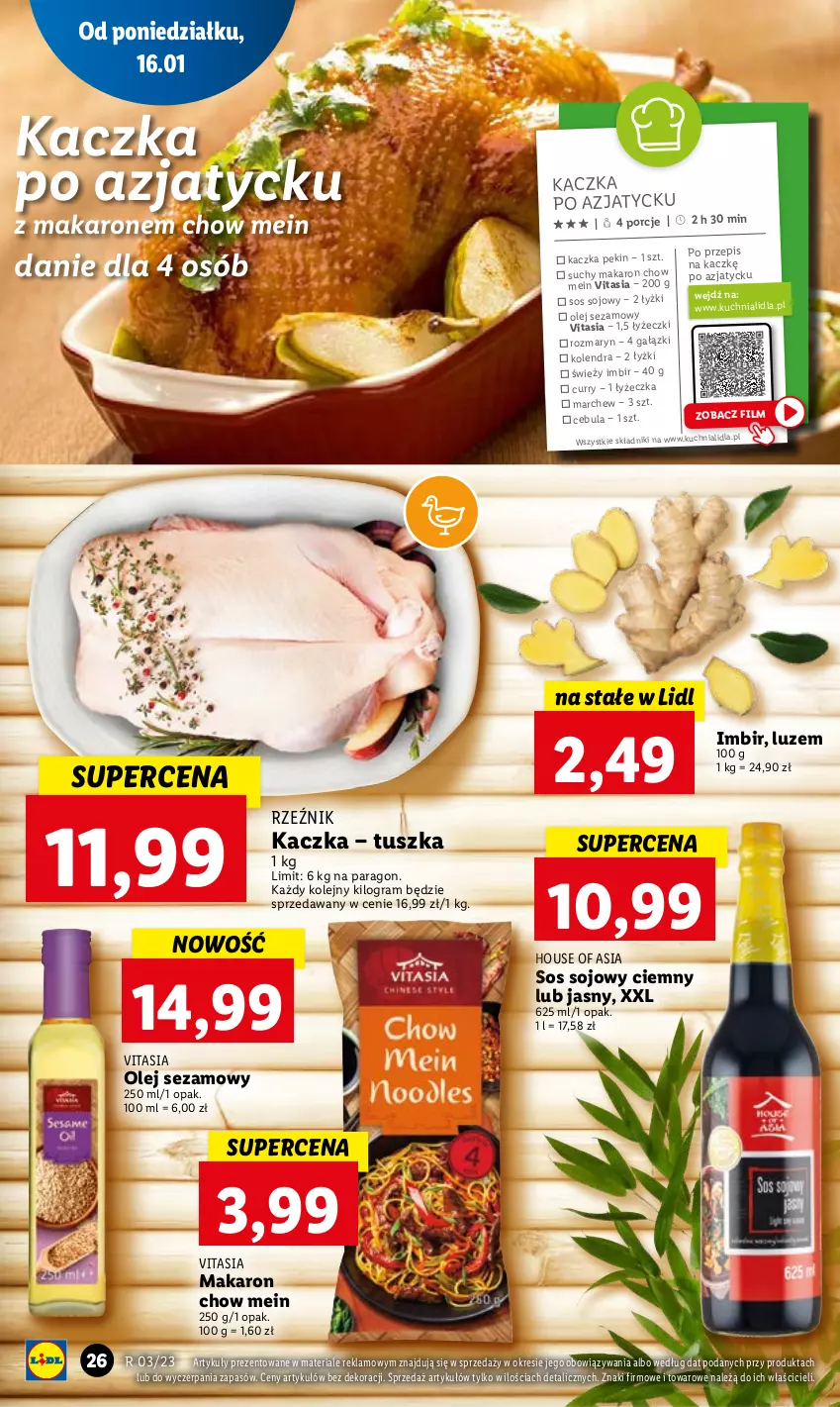 Gazetka promocyjna Lidl - GAZETKA - ważna 16.01 do 18.01.2023 - strona 32 - produkty: Cebula, Gra, House of Asia, Imbir, Kaczka, Kolendra, Kuchnia, Makaron, Olej, Olej sezamowy, Por, Sezam, Sos, Sos sojowy, Tusz