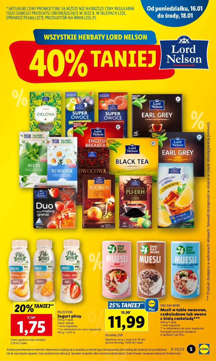 Gazetka promocyjna Lidl - GAZETKA - ważna 16.01 do 18.01.2023 - strona 5 - produkty: Jogurt, Jogurt pitny, Mus, Owoce, Pilos, Pur