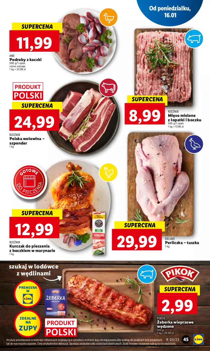 Gazetka promocyjna Lidl - GAZETKA - ważna 16.01 do 18.01.2023 - strona 51 - produkty: Kurczak, Mięso, Mięso mielone, Perliczka, Piec, PIKOK, Podroby z kaczki, Tusz, Wędlina, Wołowina