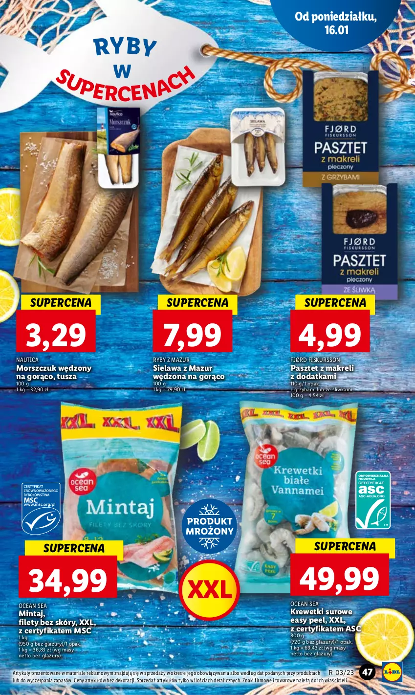 Gazetka promocyjna Lidl - GAZETKA - ważna 16.01 do 18.01.2023 - strona 53 - produkty: Krewetki, Lazur, Mintaj, Pasztet, Tusz