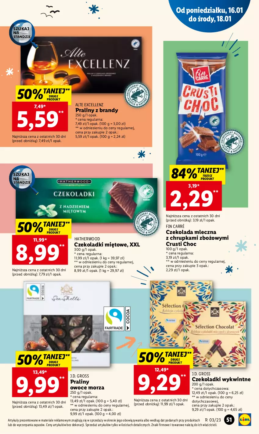 Gazetka promocyjna Lidl - GAZETKA - ważna 16.01 do 18.01.2023 - strona 57 - produkty: Brandy, Czekolada, Czekolada mleczna, Owoce, Owoce morza, Praliny, Rust