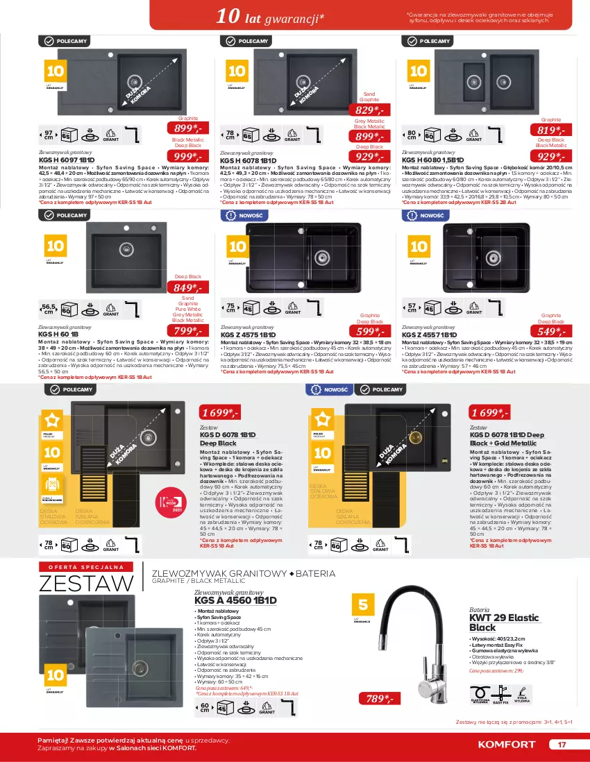 Gazetka promocyjna Komfort - Katalog urządzeń AGD - ważna 01.11.2022 do 31.03.2023 - strona 17 - produkty: Bateria, Deska do krojenia, Dozownik, Gra, Lack, LANA, Mięta, Ociekacz, Por, Pur, Ser, Sok, Sprzedawcy, Syfon, Zlew, Zlewozmywak