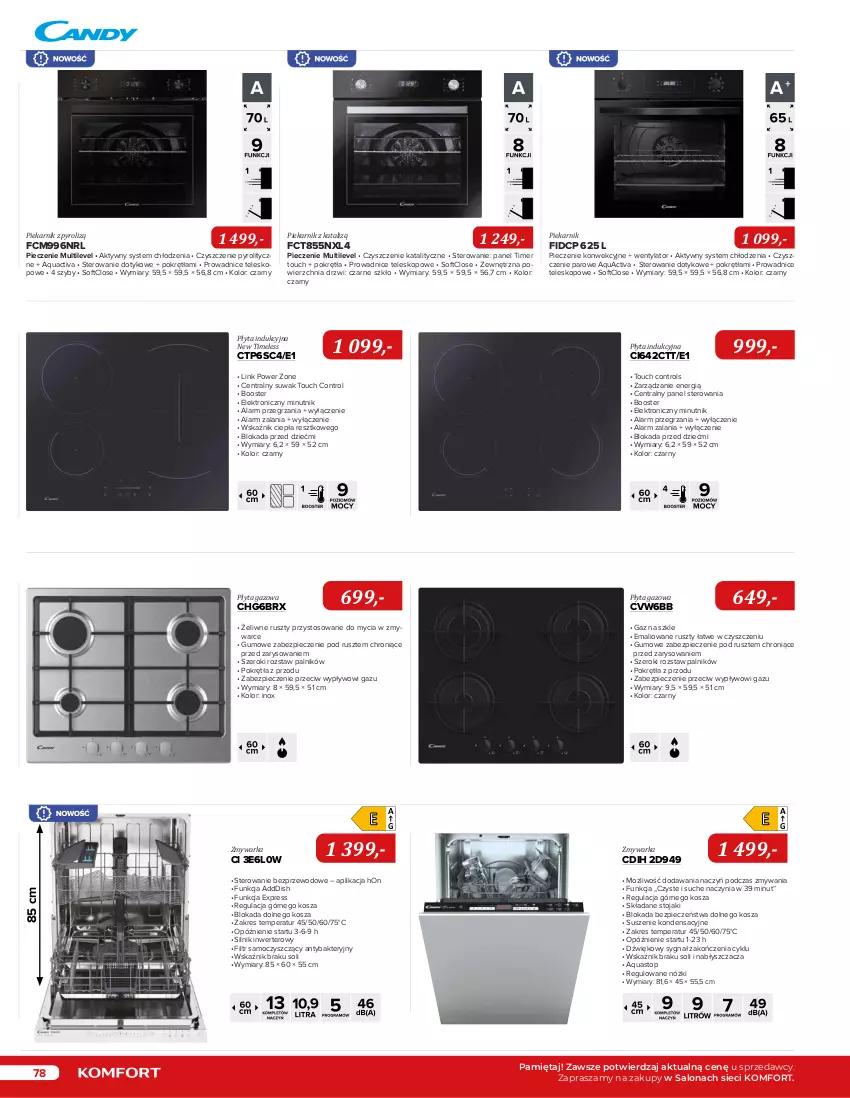 Gazetka promocyjna Komfort - Katalog urządzeń AGD - ważna 01.11.2022 do 31.03.2023 - strona 78 - produkty: Booster, Candy, Control, Drzwi, Fa, Fresco, Kosz, Mięta, Piec, Piekarnik, Płyta, Płyta indukcyjna, Półka, Sprzedawcy, Stojak, Teleskop, Top, Warka, Wino, Zamrażarka, Zmywarka