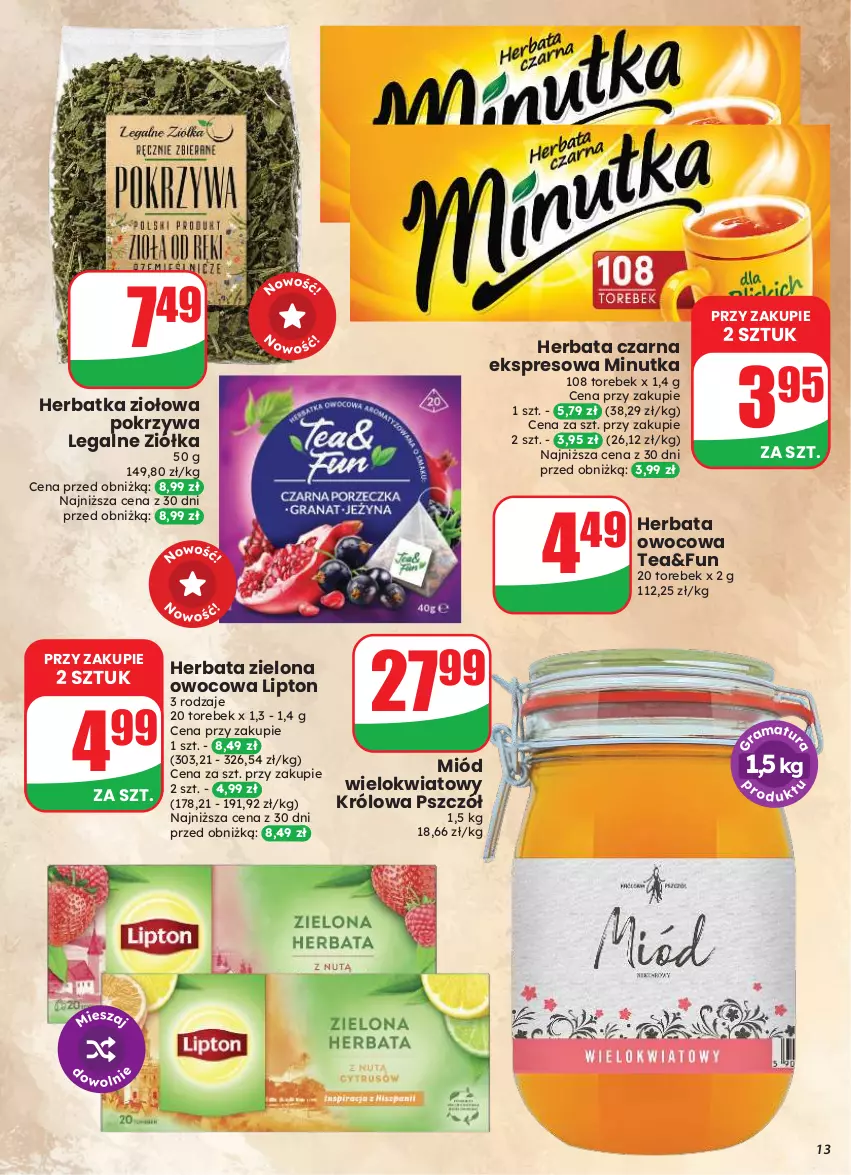 Gazetka promocyjna Dino - Gazetka 33 / 2026 - ważna 12.08 do 18.08.2026 - strona 13 - produkty: Herbata, Herbata czarna, Herbata owocowa, Lipton, Miód