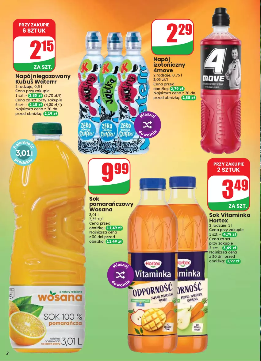 Gazetka promocyjna Dino - Gazetka 33 / 2026 - ważna 12.08 do 18.08.2026 - strona 2 - produkty: Hortex, Inka, Kubuś, Kubuś Waterrr, Napój, Napój izotoniczny, Napój niegazowany, Sok, Sok pomarańczowy, Wosana
