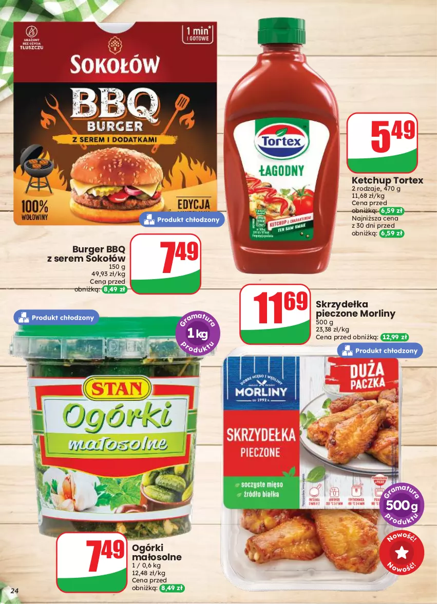 Gazetka promocyjna Dino - Gazetka 33 / 2026 - ważna 12.08 do 18.08.2026 - strona 24 - produkty: Burger, Ketchup, Morliny, Piec, Ser, Skrzydełka pieczone, Sok, Sokołów