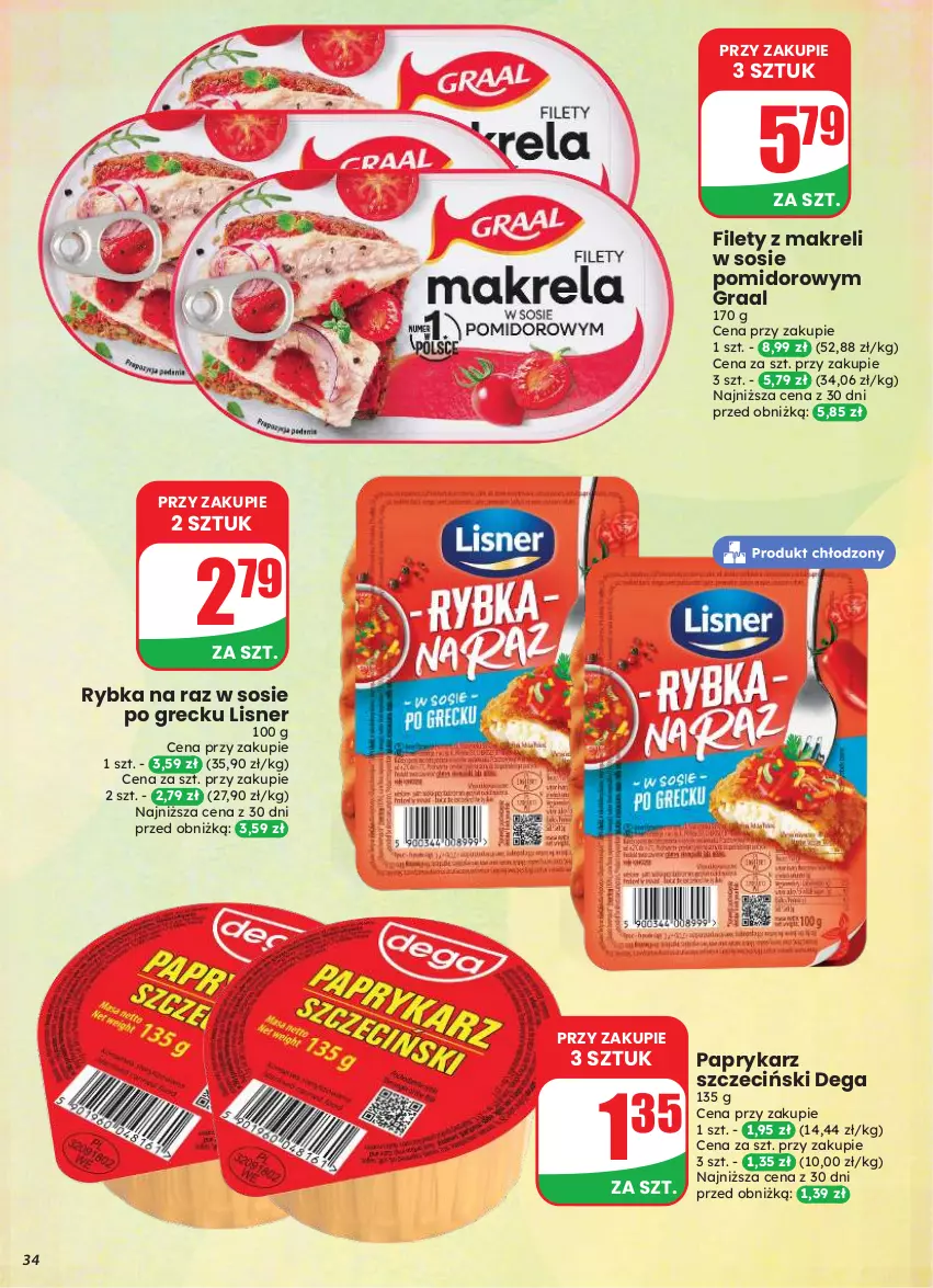 Gazetka promocyjna Dino - Gazetka 33 / 2026 - ważna 12.08 do 18.08.2026 - strona 34 - produkty: Dega, Gra, Graal, Lisner, Papryka, Paprykarz, Paprykarz szczeciński, Rybka na raz, Sos