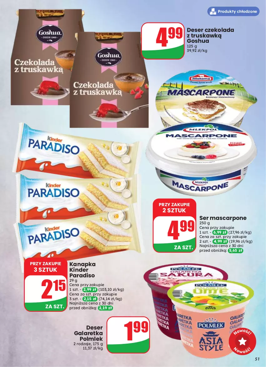 Gazetka promocyjna Dino - Gazetka 33 / 2026 - ważna 12.08 do 18.08.2026 - strona 51 - produkty: Czekolada, Deser, Gala, Galaretka, Gosh, Kinder, Mascarpone, POLMLEK, Ser