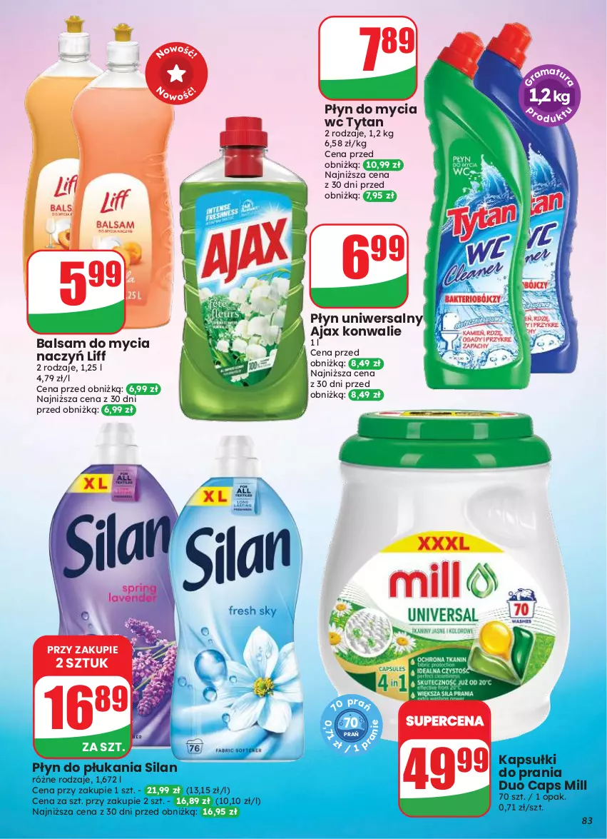 Gazetka promocyjna Dino - Gazetka 33 / 2026 - ważna 12.08 do 18.08.2026 - strona 83 - produkty: Ajax, Balsam do mycia naczyń, Do mycia naczyń, Kapsułki do prania, Płyn do mycia, Płyn do płukania, Silan, Tytan