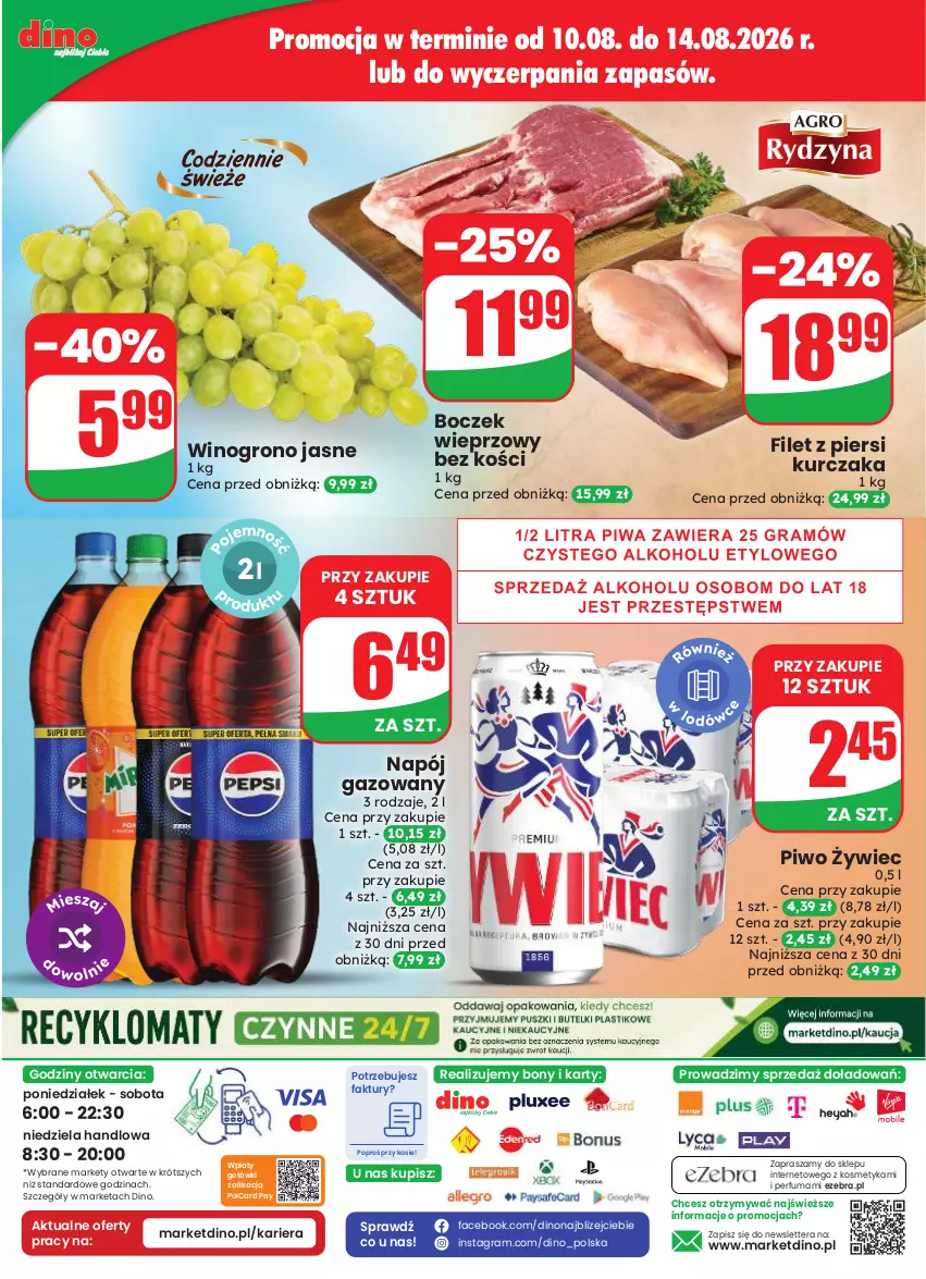 Gazetka promocyjna Dino - Gazetka 33 / 2026 - ważna 12.08 do 18.08.2026 - strona 85 - produkty: Boczek, Boczek wieprzowy, Fa, Filet z piersi kurczaka, Gra, JBL, Kurczak, Napój, Napój gazowany, Perfum, Piwa, Piwo, Tera, Wino