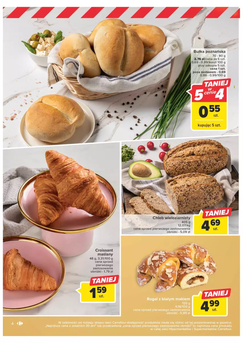 Gazetka promocyjna Carrefour - Gazetka Targ świeżości - ważna 23.01 do 29.01.2023 - strona 4 - produkty: Bułka, Chleb, Chleb wieloziarnisty, Croissant, Kosz