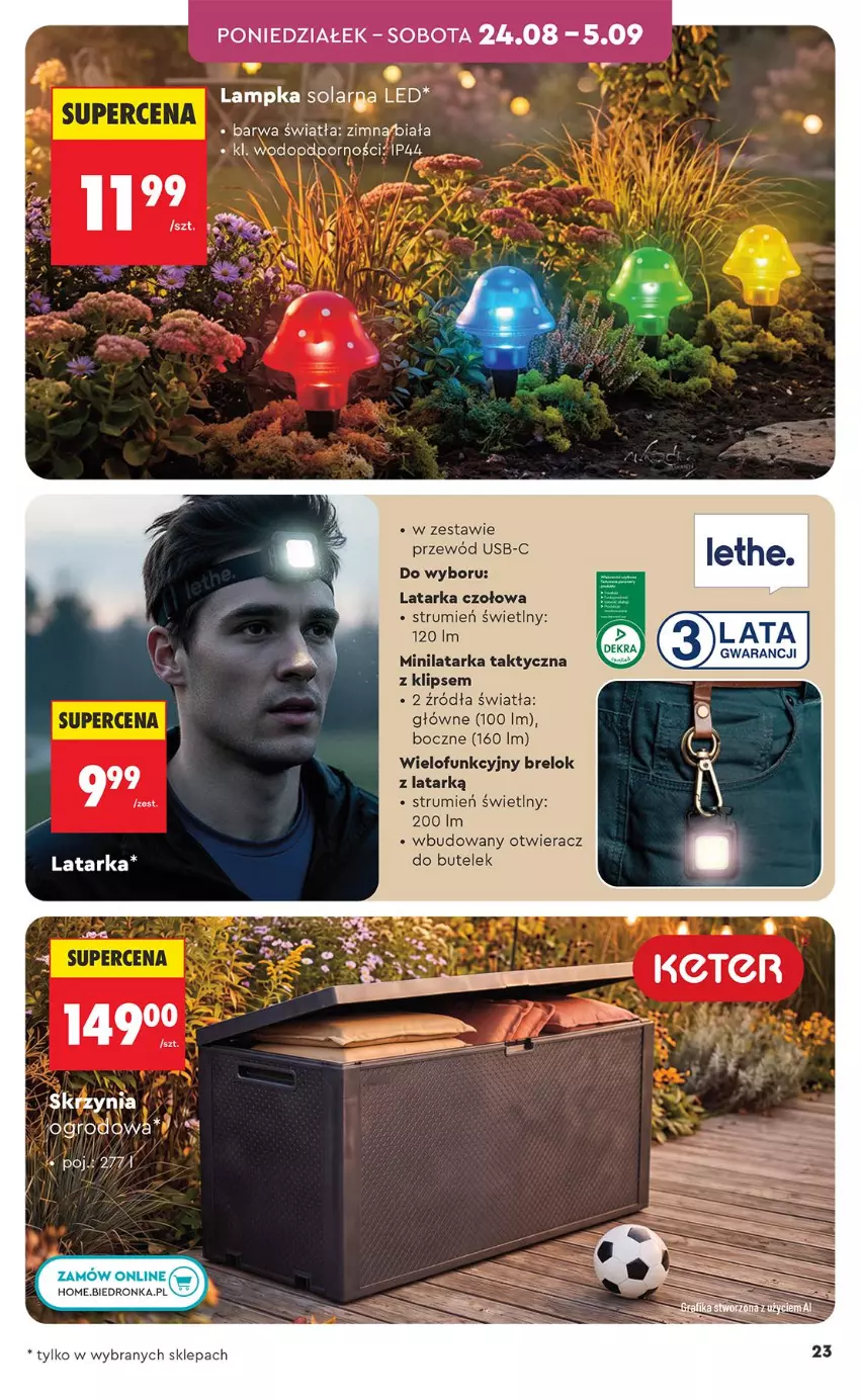 Gazetka promocyjna Biedronka - Okazje Tygodnia - ważna 24.08 do 05.09.2026 - strona 23 - produkty: Latarka, Latarka czołowa, Otwieracz, Przewód, Rum, Tarka