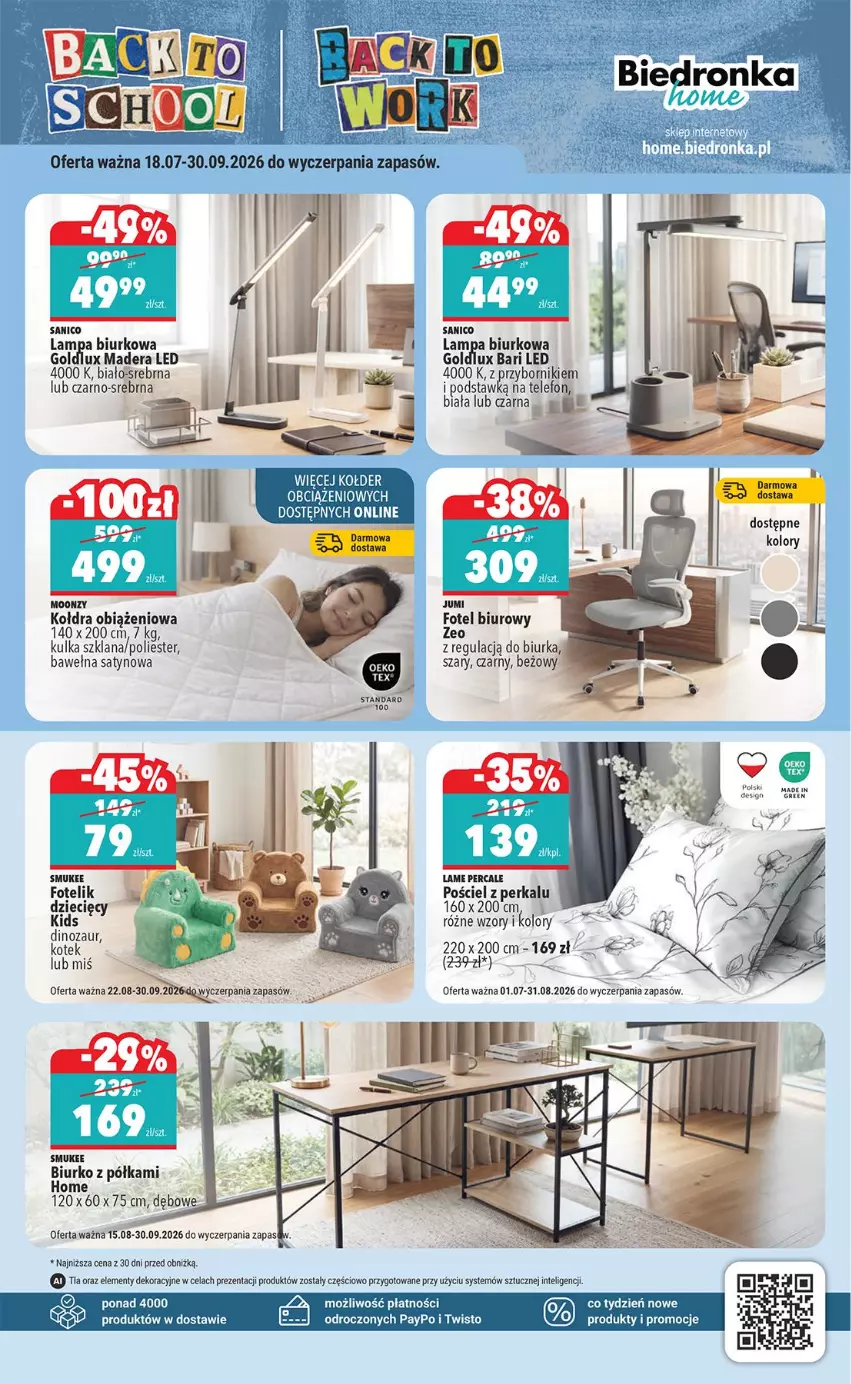 Gazetka promocyjna Biedronka - Okazje Tygodnia - ważna 24.08 do 05.09.2026 - strona 41 - produkty: Biurko, Biuro, Dzieci, Fotel, Fotelik, Intel, Kołdra, Kotek, Lampa, Lampa biurkowa, Półka, Pościel, Telefon