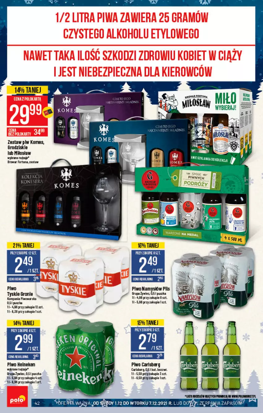 Gazetka promocyjna PoloMarket - Gazetka pomocyjna - ważna 01.12 do 07.12.2021 - strona 42 - produkty: Carlsberg, Fortuna, Heineken, Namysłów, Piwo, Tyskie