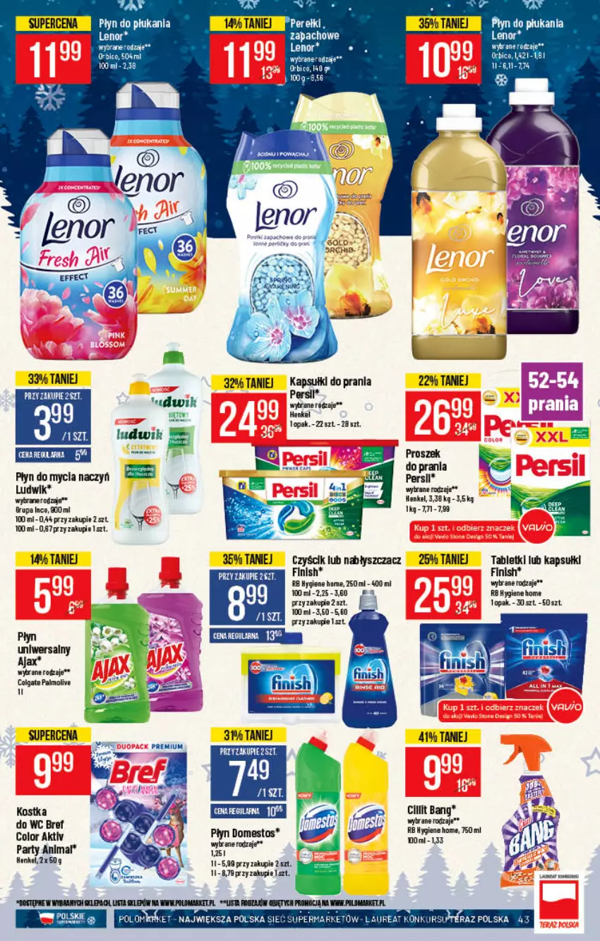 Gazetka promocyjna PoloMarket - Gazetka pomocyjna - ważna 01.12 do 07.12.2021 - strona 43 - produkty: Ajax, BIC, Bref, Colgate, Do mycia naczyń, Domestos, Fa, Finish, Kapsułki do prania, Kostka do wc, Laur, Lenor, LG, Ludwik, Palmolive, Persil, Płyn do mycia, Płyn do mycia naczyń, Sos, Tablet